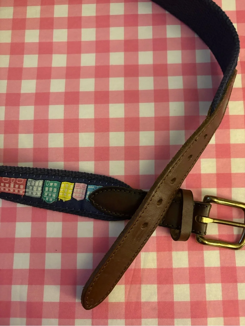 Kids Navy Belt with Colorful House Embroidery